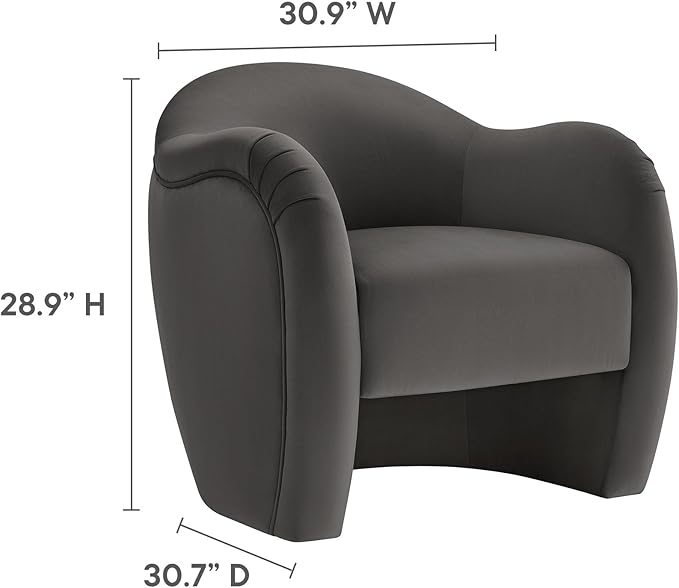 Modway Compose Barrel Chair with Performance Velvet Fabric in Storm Gray – Upholstered Accent Armchair with Curved Backrest – Cozy Lounge Chair for Reading – Round Comfy Single Sofa Club Chair