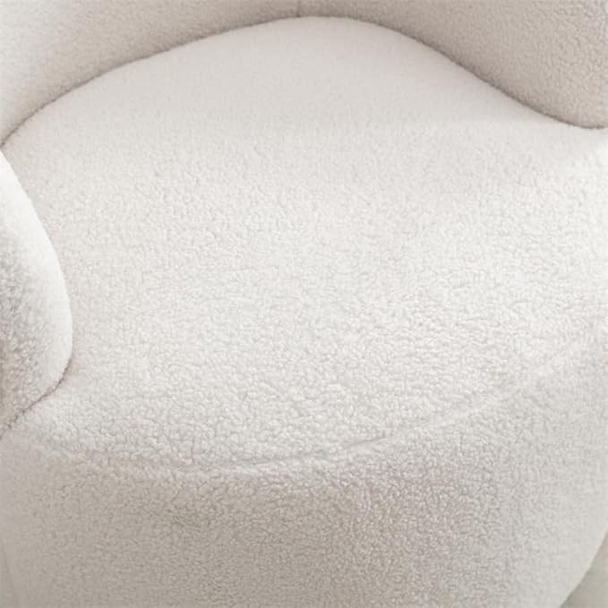JINS&ampVICO Teddy Barrel Swivel Chair Modern Upholstered Single Sofa Chair with Wood Frame Comfy Accent Chair Club Chair Arm Chair Living Room Chair for Bedroom Reading Room Ivory
