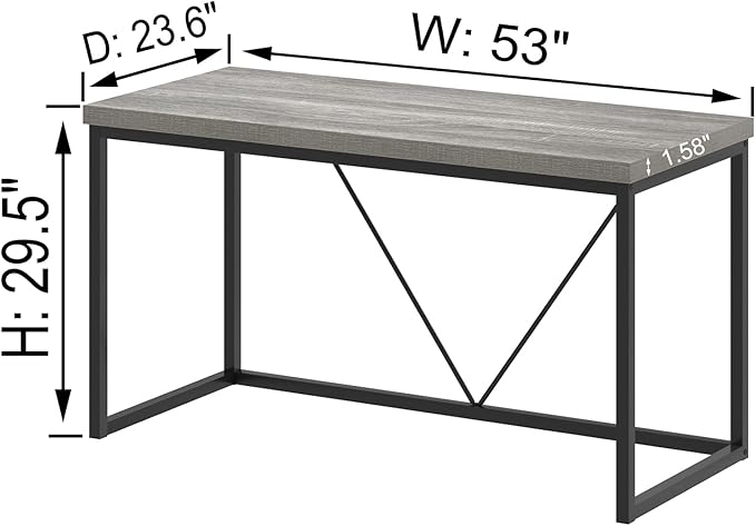 FOLUBAN Modern Home Office Desk Industrial Vintage Computer Desk Rustic Wood and Metal Study Writing Table Simple Work Gaming PC Desks for Bedroom Living Room Light Grey 53 Inch