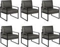 Mid Century Modern Faux Leather Accent Chair Set of 6 Metal Framed Armchair with Extra Soft Removable Seat Cushion &amp Backrest for Living Room Bedroom Waiting Room Easy to Clean (6Dark Grey)