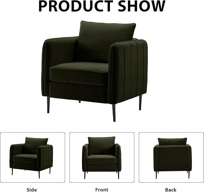 Modern Velvet Accent Chair Sets of 2 Upholstered Single Sofa Chairs Armchair with Square Arm Accent Chairs for Living Room Bedroom Apartment (Velvet Green Chairs * 2)