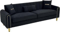 Modern 3-Seaters Velvet Sofa Upholstered Couch with Pillows and Gold Metal Legs for Living Room Office Apartment (Black)