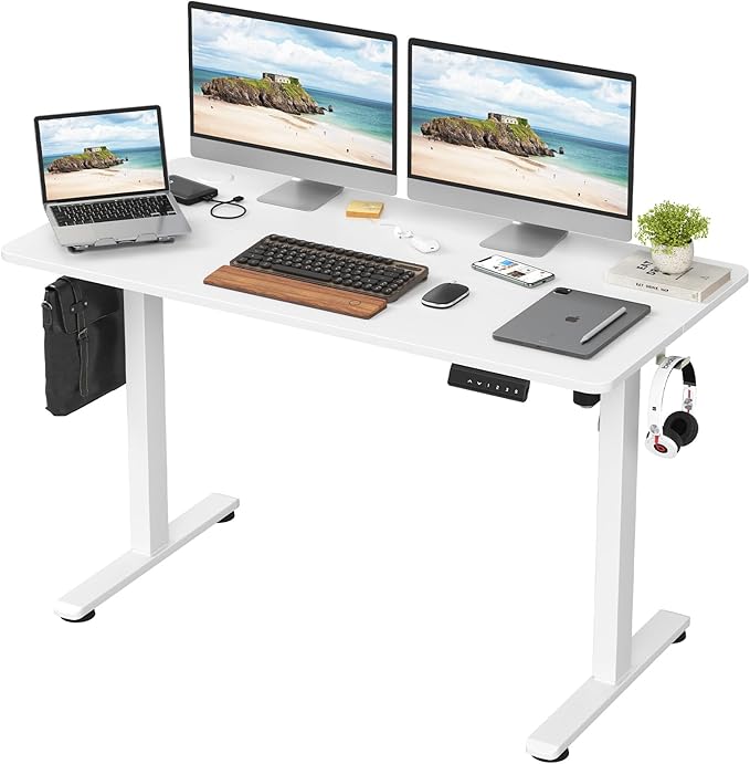 Electric Standing Desk Adjustable Height Stand up Desk Sit Stand Home Office Desk with Splice Board (White 48 x 24 inches)