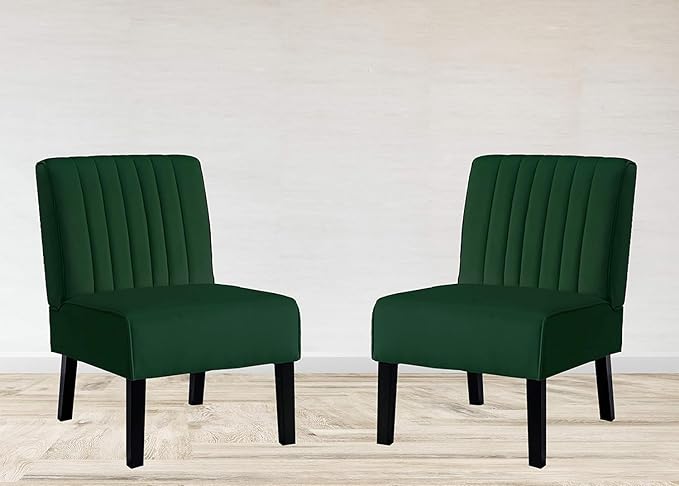 Reeso Mid Century Modern Accent Chairs Set of 2 with Minimalist Design Elegant Velvet Upholstery and Solid Wood Legs Ideal for Living Room or Bedroom Pine Green