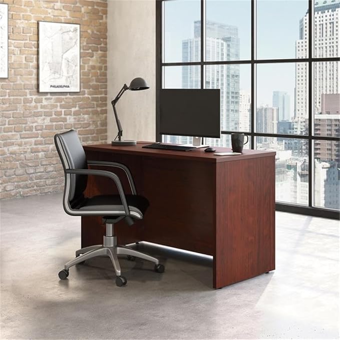 Pemberly Row 48 x 24 Computer Desk Engineered Wood Classic Cherry Finish Durable Melamine Top with Cord Management Adjustable Levelers Heat/Stain/Scratch Resistant Home Office Desk