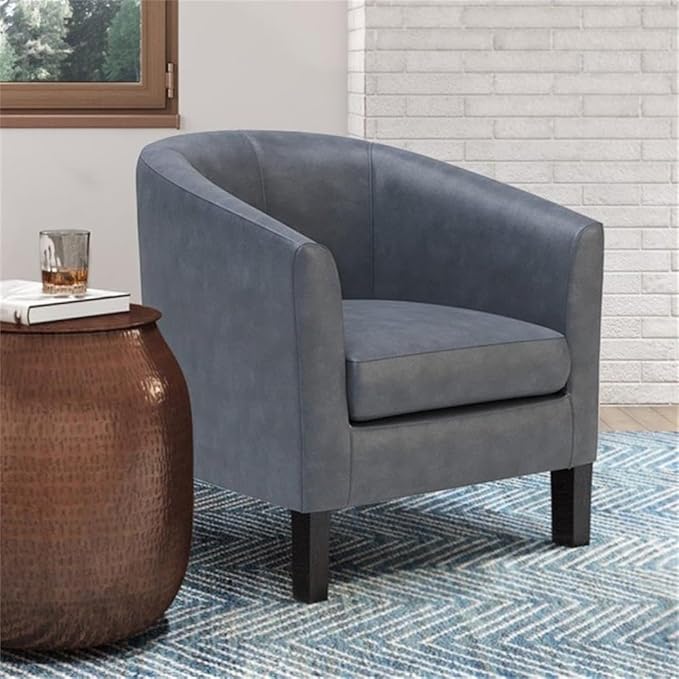 SIMPLIHOME Austin Tub Chair - 30 inch Wide Upholstered Faux Leather Contemporary Accent Chair in Stone Grey for Living Room or Bedroom with High Arms Removable Cushion and Deep Seat Comfort