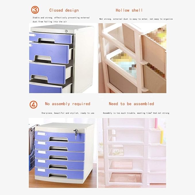 Blue 4Drawer File Cabinet with LockOffice Filing Storage Box with Dividers Desktop Organizer Secure Document Storage Solution for Home &amp Office UseGrey