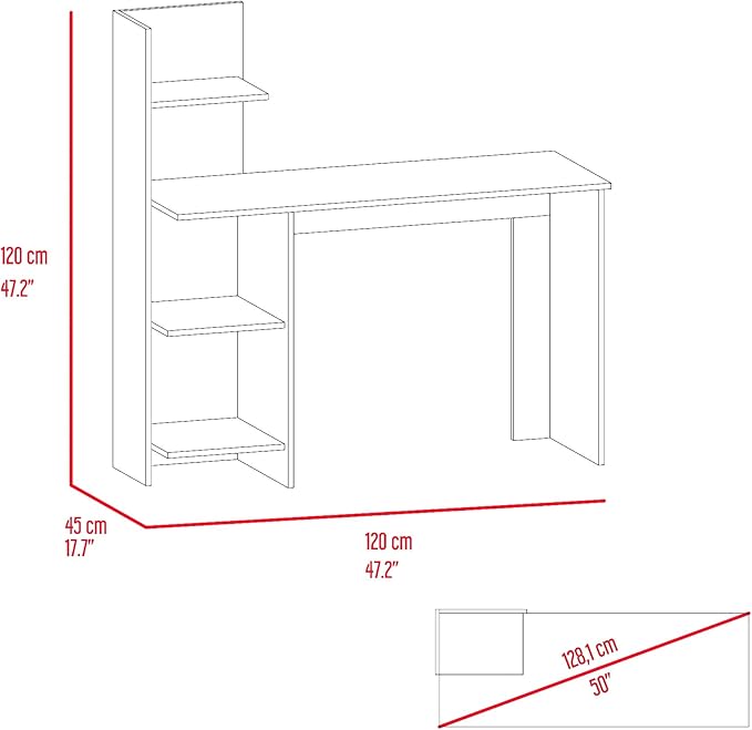 Penau Writing Desk with Four Shelves Light Oak and White Finish Modern Design Compact Size for Home Office