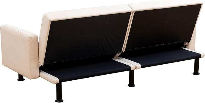 Fold Out Modern Couch Convertible Chair Bed Sleeper Sofa 2 Seater Loveseat Small Couch for Living Room Futon Lounge Comfy Sofa Bed Cama for Small Spaces for Bedroom Adjustable Angle Beige