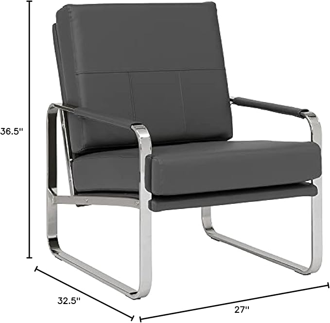 Studio Designs Home Allure Modern Accent Chair in Blended Leather Chrome/Smoke Gray