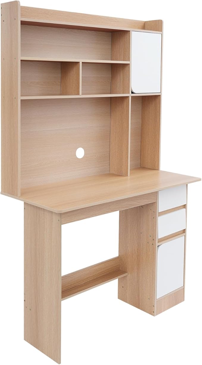 Modern Computer Desk Contemporary Rectangular Credenza Desk Home Storage Table Wood Computer Desk with Storage Drawers and Shelves