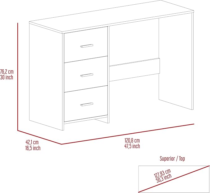 3-Drawer Writing Work Study Desk Computer Desk Black Wengue for Home Office Living Room Black Wengue Finish