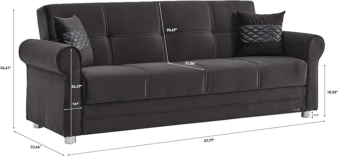 Sweet Home Stores 87 Convertible Sofa Bed with Storage Firm Fabric 3 Seater Upholstered Sleeper Sofa Couch Futon for Living Room Black