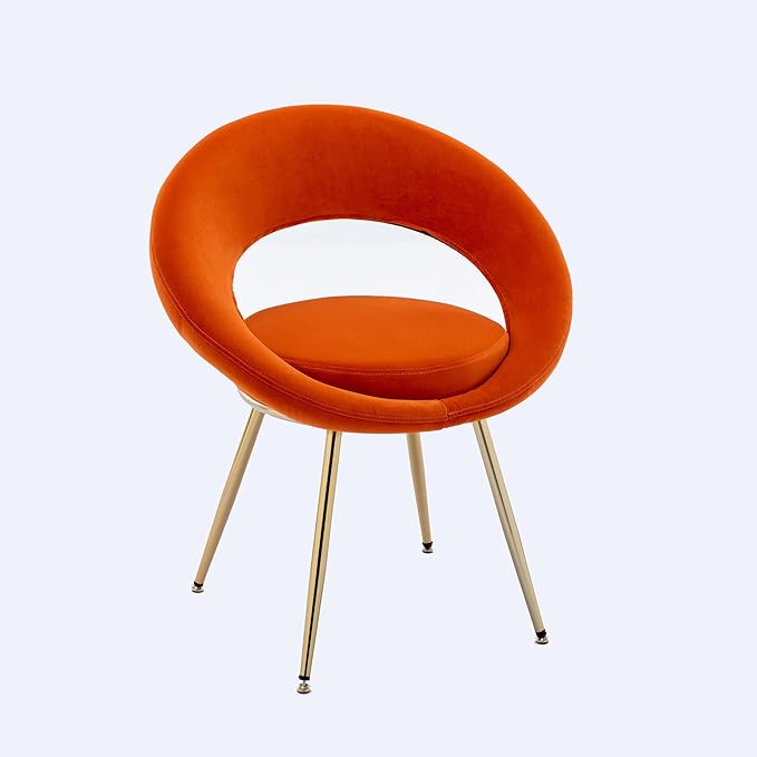 Orange Velvet Modern AccentConversation Lounge Chair with Gold Plated Legs Unique AppearanceSuitable for Office Lounge Living Room