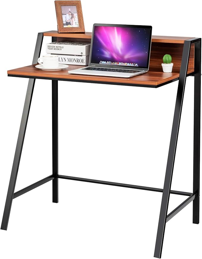 Tangkula Small Computer Desk Compact Home Office Desk with Sturdy Frame 2 Tier Study Writing Table for Small Place Apartment Office Desk for Bedroom Kid’s Desk
