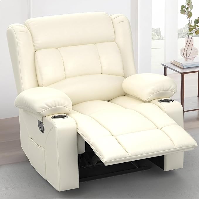 Recliner Chair Oversized Manual Reclining Chair for Adults Single Reclining Sofa with Cup Holder &amp Pocket Lounge Recliner for Living Room Home Theater Seating RV Chairs