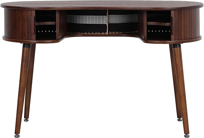 NTC Ripple Desk Modern Wooden Writing Desk with Two Hidden Drawers Stylish Vertical Groove Design Home Office Workstation Minimalist Study Table Easy Assembly - Dark Walnut