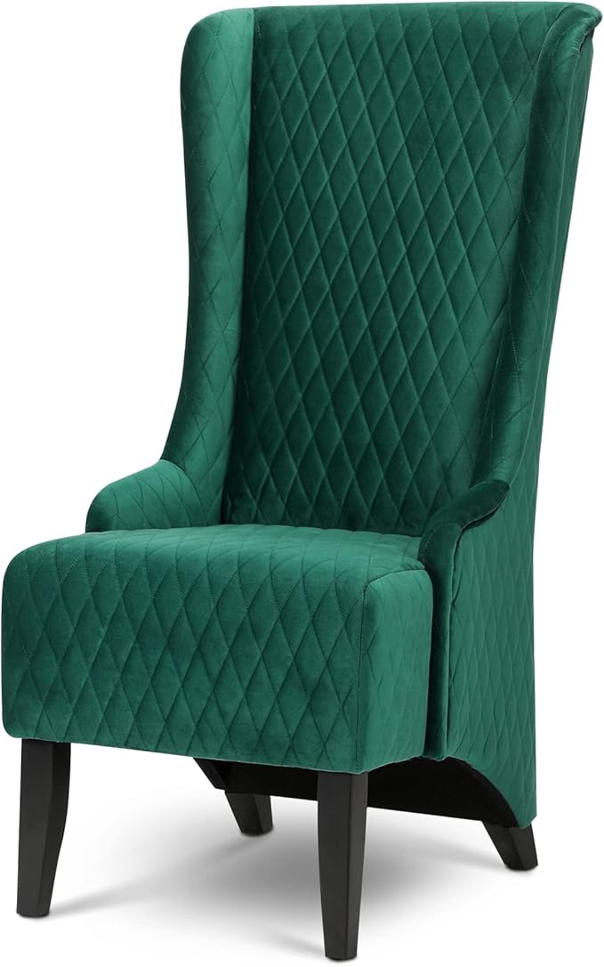 HomVent 1PCS Chair with Super High Wing-Back Velvet/PU Leather Upholstered Armless Throne Chair with Diamond Lattice Design Retro Elegant Side Chair for Living RoomKitchen