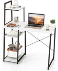 Tangkula Computer Desk with Shelves Space Saving Home Office Desk with 3-Tier Ladder Shaped Storage Bookshelf Modern Writing Study Desk with Metal Frame Compact Computer Workstation (White)