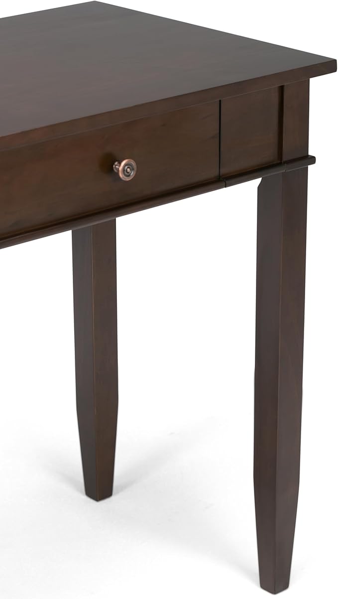 SIMPLIHOME Carlton Desk - 42 Inch Wide Solid Wood Writing Desk in Dark Tobacco Brown Transitional Home Office Computer Table for Study or Compact Space with Flip-Down Keyboard Tray