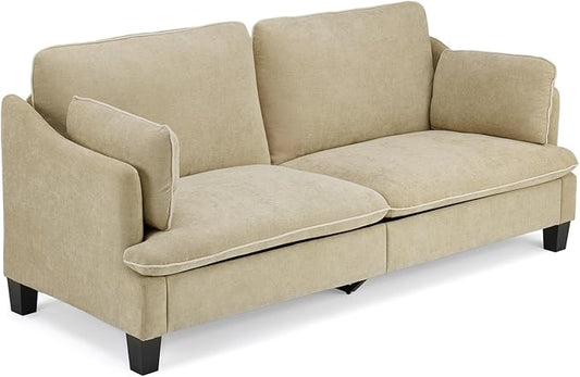 VINGLI 84 Extra Deep Seat Sofa Couch 3 Seater Upholstered Living Room Couches with 2 Piped Seater Cushions Throw Pillows Modern Linen Velvet Fabric Sofa for Apartment Bedroom Office | Piped Cushio