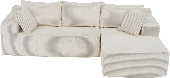 OC Orange-Casual 106.3 Cloud Sectional Couch with L-Shape Chaise No Assembly Required Modular Sofa Upholstered Boneless Couches for Living Room Plush Corduroy Fabric (White Right Facing Chaise)
