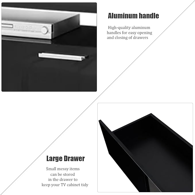 Modern Black TV Stand with Storage Drawers – Fits up to 55 Inch TVs 200 lbs Capacity Minimalist Entertainment Center for Living Room