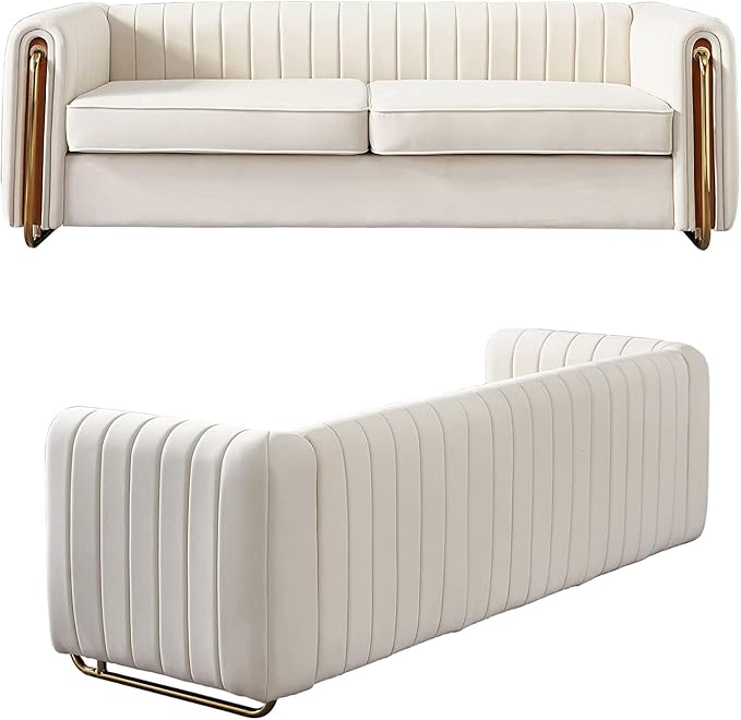 KEVINSPACE 84.25 Modern Sofa Couch Velvet Loveseat Sectional Sofa Couch with Gold Legs for 3-4 Persons Upholstered Deep Seat Love Seat Mid-Century Sofa for Living Room Office Apartment Beige