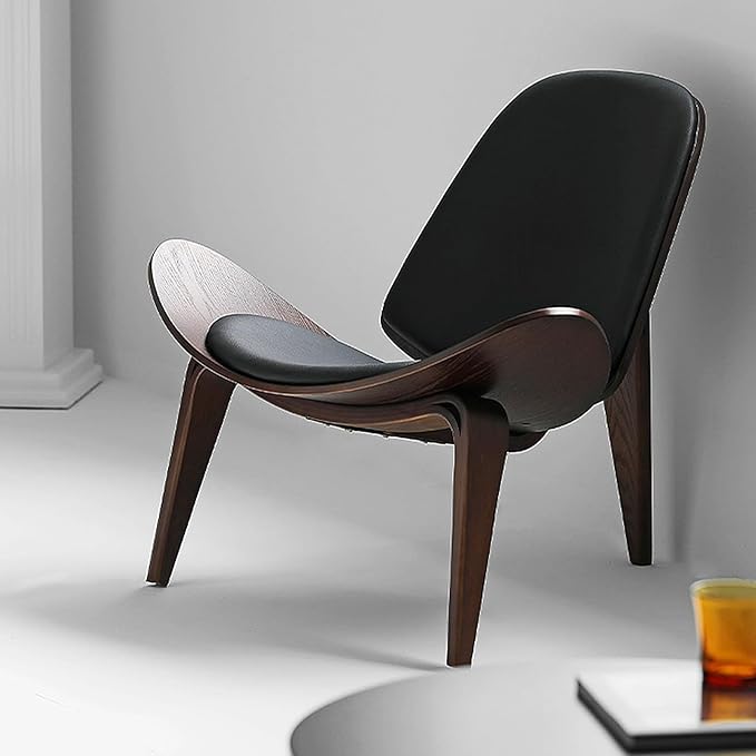 OAKHAM Comfy Shell Chair Mid Century Modern Accent Chair for Living Room and Bedroom with Protective Foot Pads Ergonomic (Oak Black)