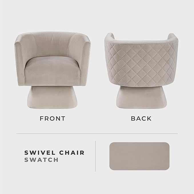 Lexicon 360 Degree Swivel Accent Chair Modern Comfy Velvet Barrel Chair Diamond Stitched Details Plush Foam Cushions Metal Swivel Base for Living Room/Bedroom/Apartment/Office Taupe