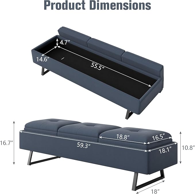 Kinfant Modern Futon Sofa Bed - Couch Bed with Soft Cushions for Living Room Bedroom and Small Space (Navy Blue 6-Seater)