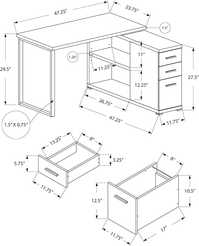 Computer Desk Home Office Corner Left Right Set up Storage Drawers L Shape Work Laptop White Laminate Grey Metal Contemporary Modern
