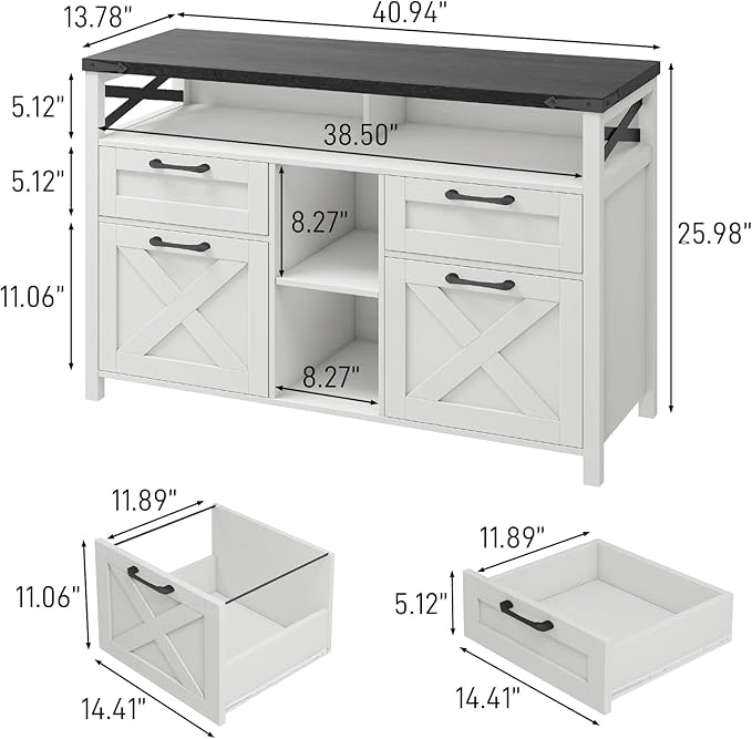 Lateral File Cabinets 4 Drawers with Open Storage Shelf Farmhouse Filing Cabinet with Adjustable Shelf for Home Office Filing Organization Storage Cabinets for Hanging Files Letter/A4. Black