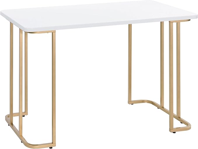 Home Office Desk White and Gold Writing Desk for Study Office Small Apartment