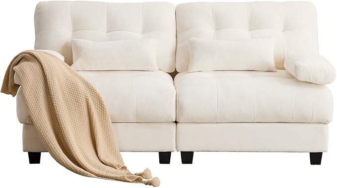 KEIKI 67 Loveseat Chenille Modular Sectional Couches with 4-Position Adjustable Backrest &amp 2 Throw Pillows Comfy Couch Sofa for Living Room Apartment Indoor 350lb/Seat