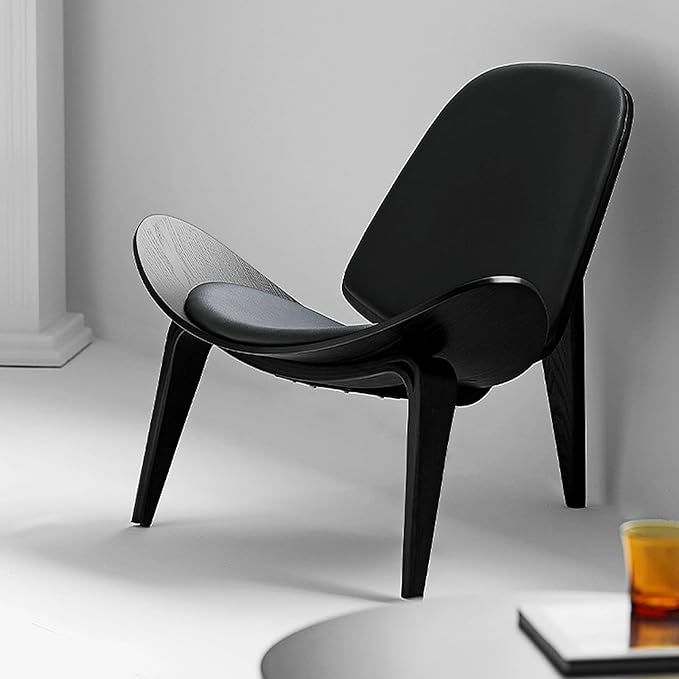 OAKHAM Comfy Shell Chair Mid Century Modern Accent Chair for Living Room and Bedroom with Protective Foot Pads Ergonomic (Ebony Black)