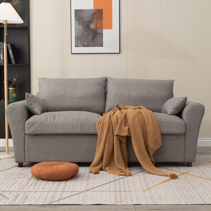 Panana Loveseat Sofa 2 Seater and 3 Seater Modern Couch Fabric Couch with Under Storage Seat CushionTrack Armrest Comfy Couches for Small Spaces Living Room (Light Gray Linen Fabric 2 Seater)