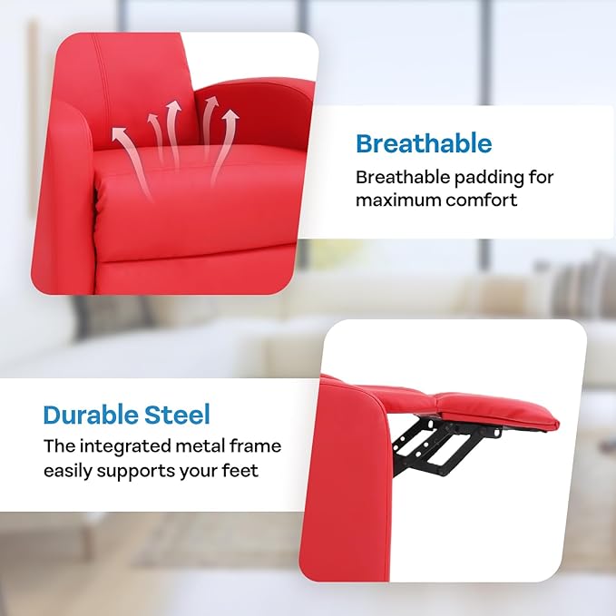 Recliner Chair Living Room Chair PU Leather Reclining Sofa Lounge Home Theater Seating with Lumbar Support Overstuffed High-Density Sponge Push Back Recliners Armchair for Living Room Red