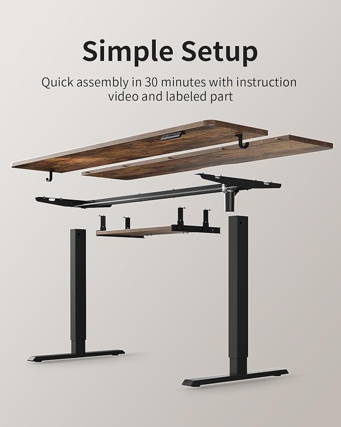 FEZIBO Standing Desk with Keyboard Tray 48 x 24 Inch Adjustable Height Sit Stand Desk with Memory Presets for Home Office Ergonomic Computer Workstation Rustic Brown