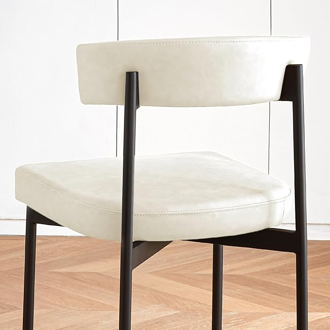Beige Faux Leather Dining Chairs Set of 4 Armless Upholstered Kitchen ChairModern Dining Room Chair with Curved Backrest