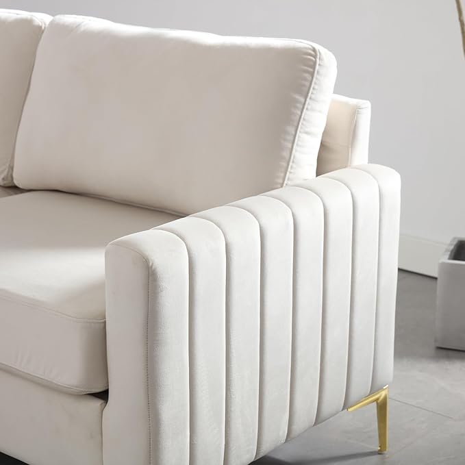 Velvet Accent Chairs Set of 2 Mid Century Modern Side Sofa Chair Comfy Upholstered Arm Chairs Living Room Set Furniture Bedroom Waiting Room Office with Gold Legs (Beige)