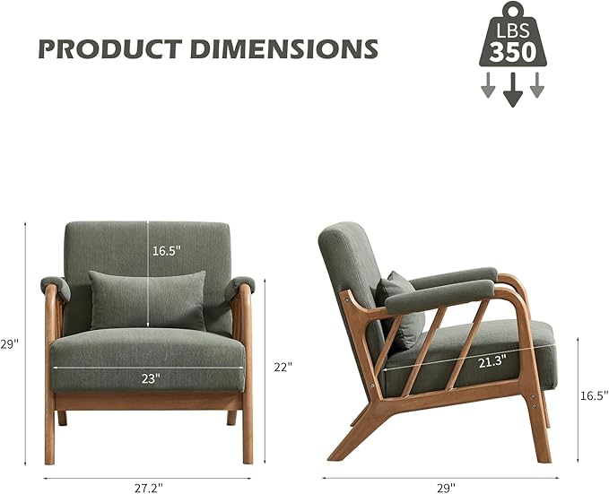 INZOY Accent Chairs Set of 2 Mid Century Modern Accent Chair with Wood Frame Upholstered Reading Armchair with Corduroy Fabric Accent Chair for Living Room Bedroom Apartment Easy Assembly Green