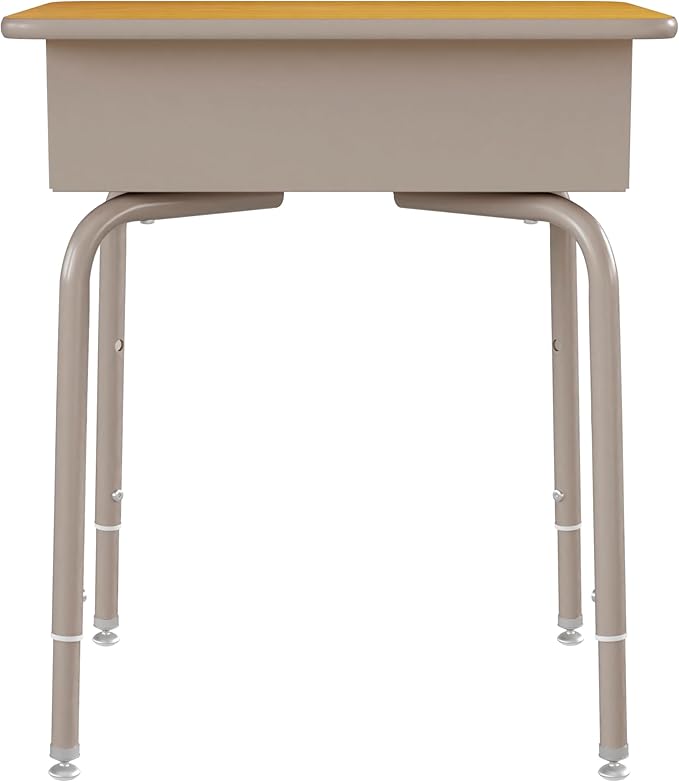 Flash Furniture Billie Student Desk - Maple Open Front School Desk - Silver Metal Frame - 24W x 18D Adjustable Height Durable for School or Remote Learning