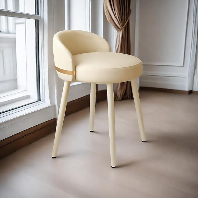 Vanity Chair for WomenComfy Accent Chair with Low Back Swivel White Pu Leather Upholstered Chair Makeup Stool for Bedroom Cloakroom Living Room Beige