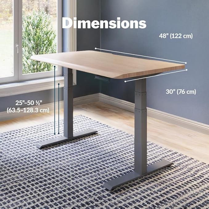 Vari ComfortEdge 48x30 Inch Electric Standing Desk – Height Adjustable Sit Stand VariDesk with Memory Presets Sloped Edge 220 LB Capacity + Tool-Free Assembly (Light Wood)