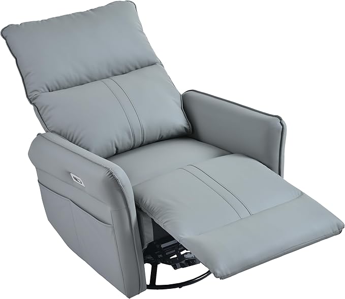 270° Power Swivel Rocker Recliner Chair for Adults – Electric Reclining Small Sofa Chair with Smooth Rocking &amp Rotation Comfortable Single Recliner for Living Room Bedroom (Blue+PU)