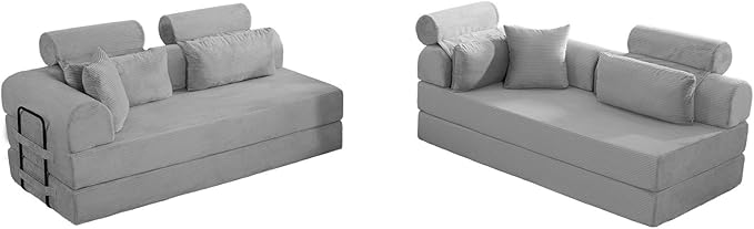 KEIKI 106 4Seat Modular Sectional Corduroy Sofa Couch for Living Room Apartment Living Family Friendly Homeowners Soft Plush Comfortable Cozy Relaxing Lounge Contemporary Design Light Gray
