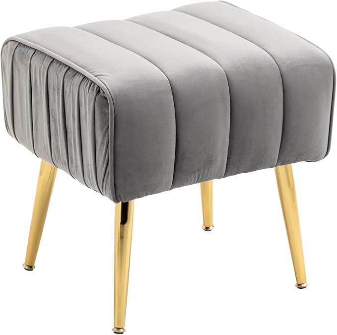 Velvet Accent Chair with Ottoman Modern Tufted Barrel Chair Ottoman Set for Living Room Bedroom Golden ed Grey