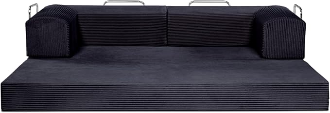 TUFT&ampFINCH 82 Folding Convertible Sofa Bed – 5 in 1 Modular Corduroy Boneless Couch for Living Room Pet-Friendly Cloud Couch Removable Washable Covers CertiPUR US Foam - Black