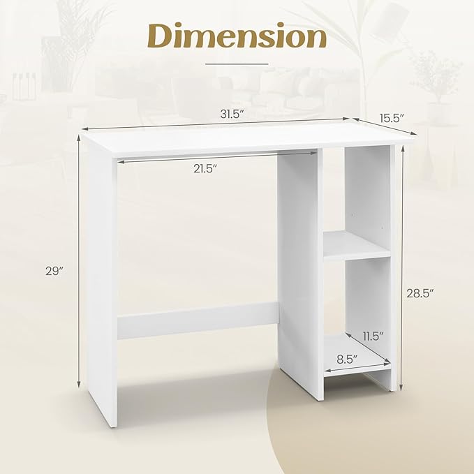 Tangkula White Desk with Storage Shelves Modern Small Writing Desk with Adjustable Shelf Space Saving Laptop PC Desk with Anti-Toppling Kit Wooden Kid’s Study Desk (White)